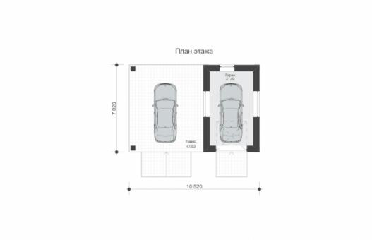 Эскизный проект одноэтажного гаража с навесом и отделкой облицовочным кирпичом